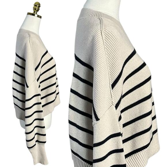 Free People Easy Street Stripe Crop Pullover Large Cream Black  Coastal Preppy - Picture 9 of 16